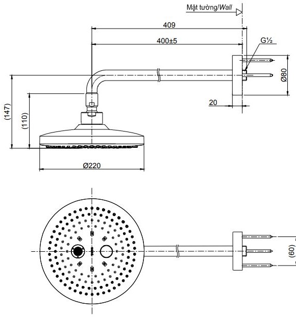 Bản vẽ bát sen tắm TBW01004 TOTO gắn tường