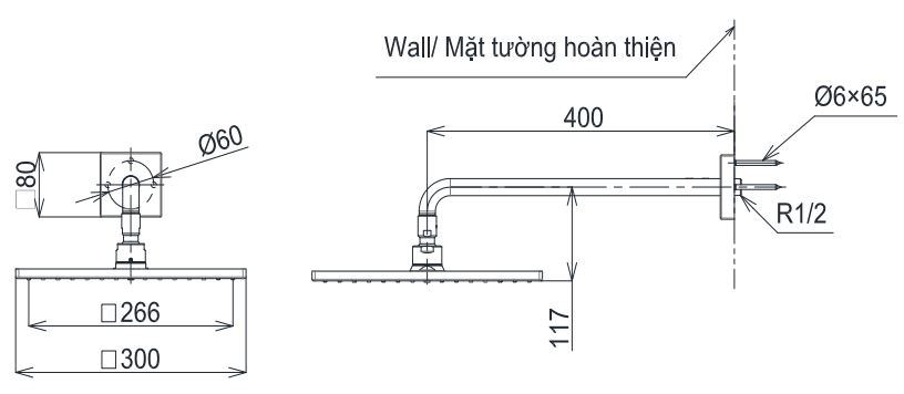 Bản vẽ bát sen tắm TBW 08003A TOTO gắn tường