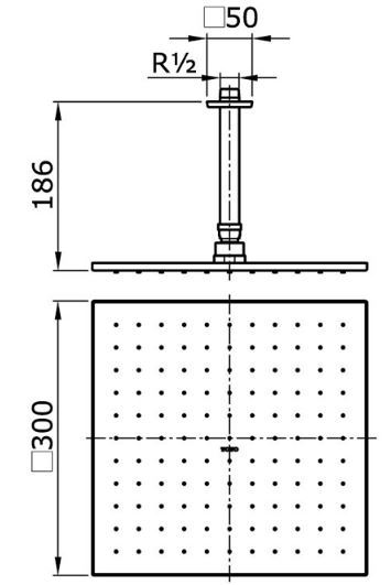 Bản vẽ kích thước bát sen tắm TX491SI TOTO gắn trần