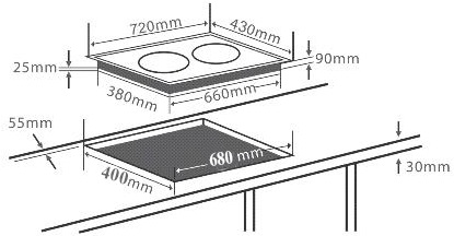 Bản vẽ kỹ thuật bếp điện Chefs EHDIL321 hồng ngoại âm