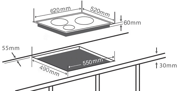 Bản vẽ kỹ thuật bếp Chefs EHIH555 điện từ âm 