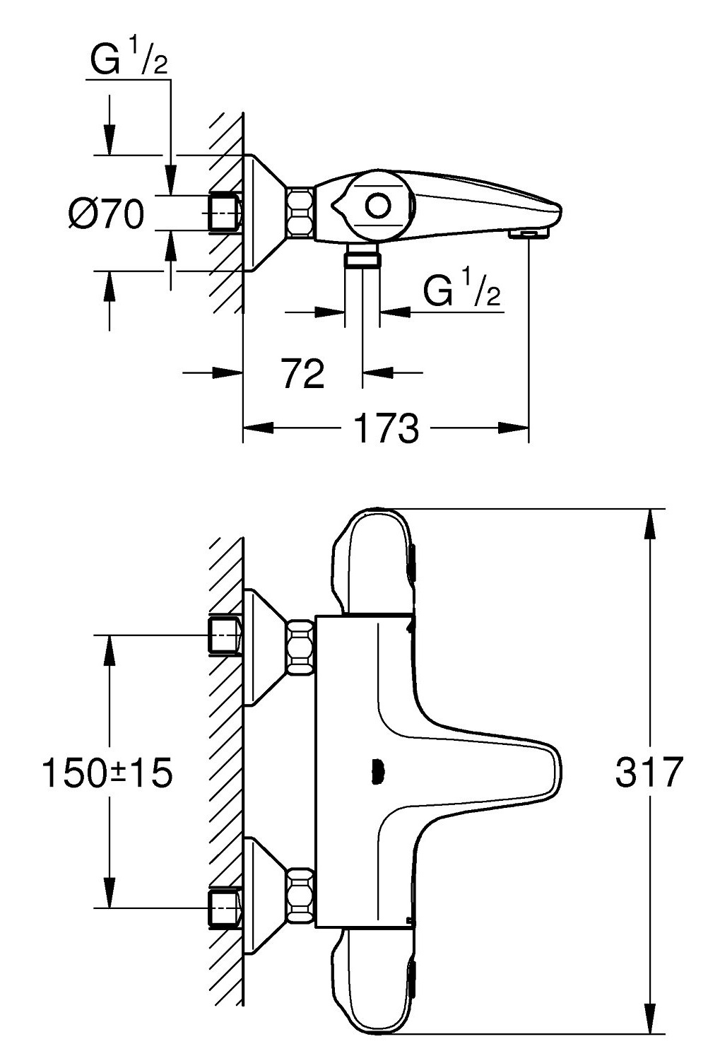 Bản vẽ kỹ thuật bộ trộn sen bồn tắm GRT Grohe 34155003