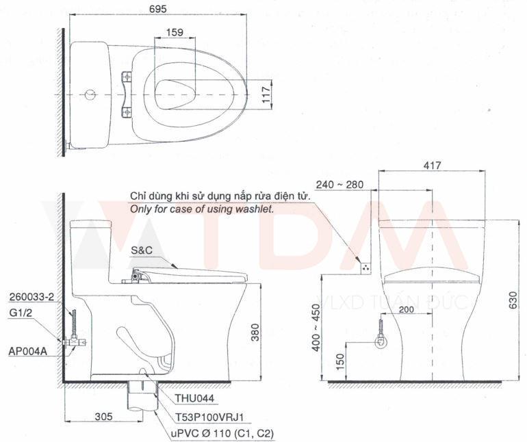 Bản vẽ kỹ thuật bệt TOTO C855D