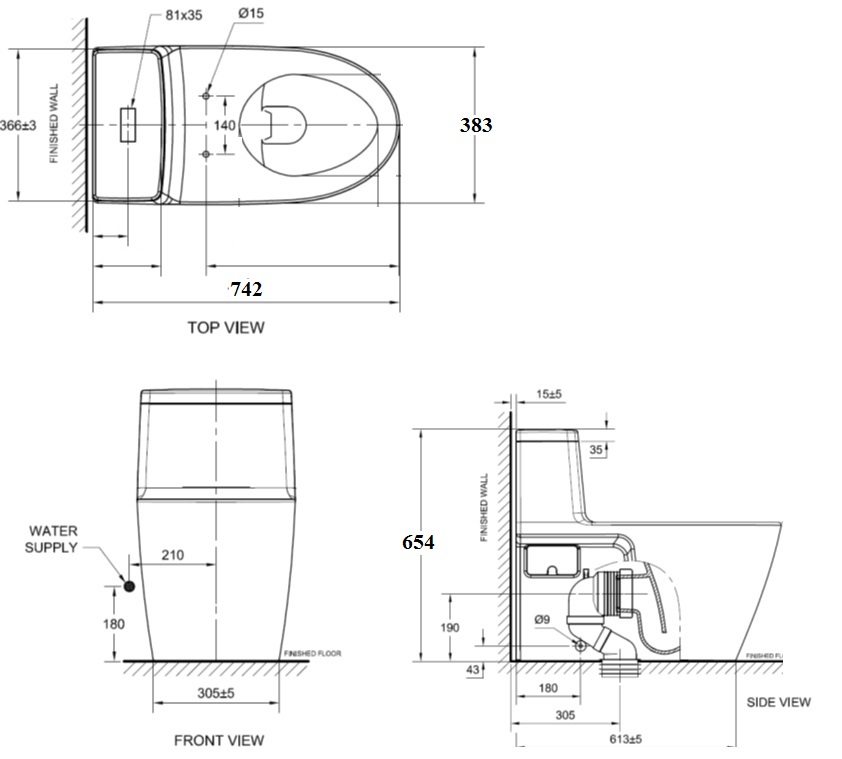 Bản vẽ bồn cầu VF-1808S American Standard 