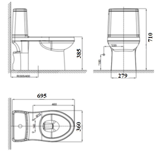 Bản vẽ bồn cầu VF-1858 American Standard