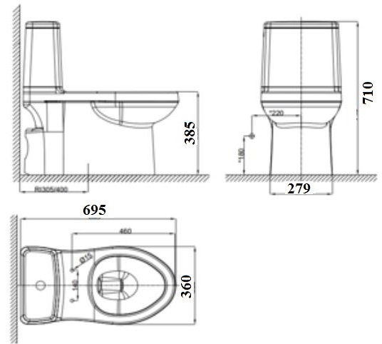 Bản vẽ kích thước bồn cầu American VF-1858PR