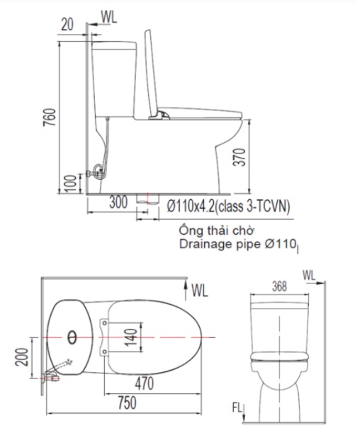 Bản vẽ bồn cầu VF2719 American Standard