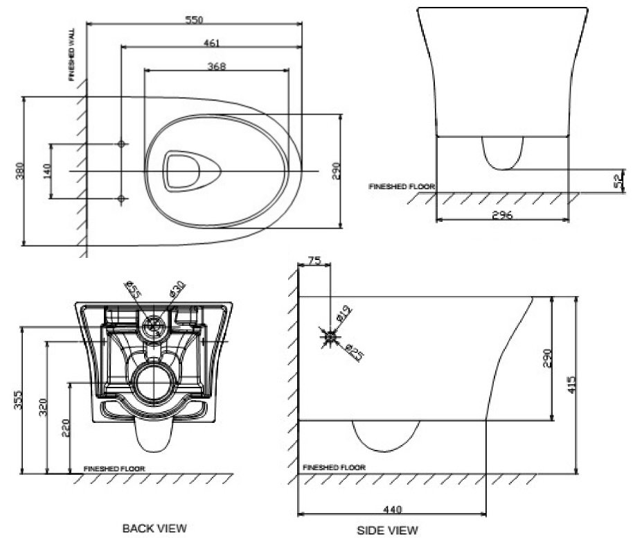 Bản vẽ kích thước bàn cầu American Standard WP-2140