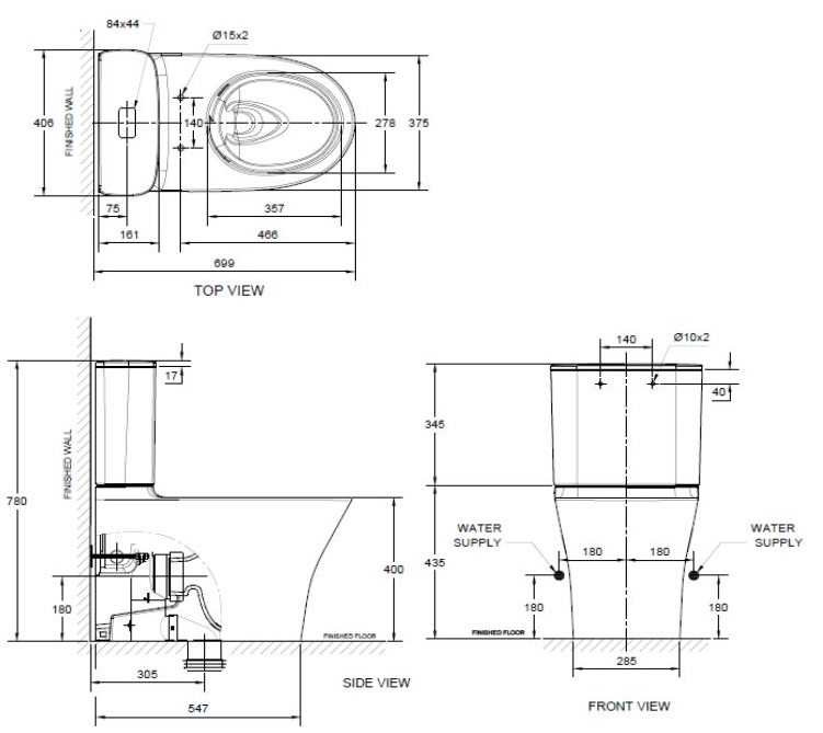 Bản vẽ bồn cầu American 2 khối WP-2622