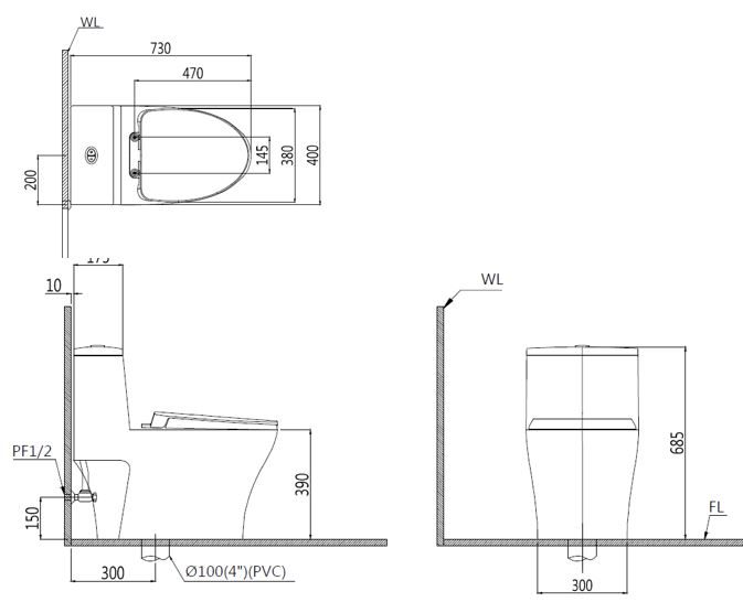 Bản vẽ bàn cầu C1356 Caesar