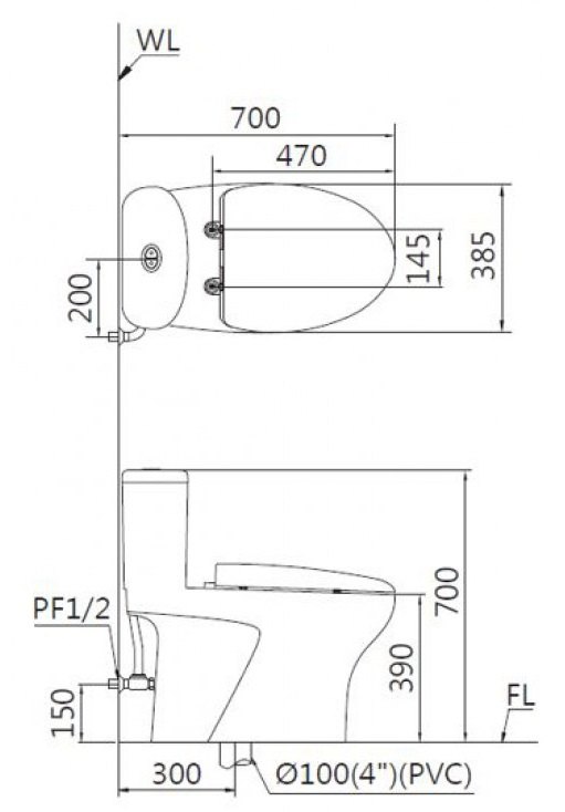 Bản vẽ kích thước bồn cầu CD1394 TAF200 Caesar điện tử