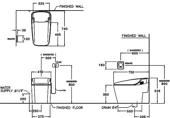 Bản vẽ kích thước bồn cầu C 10237 Cotto