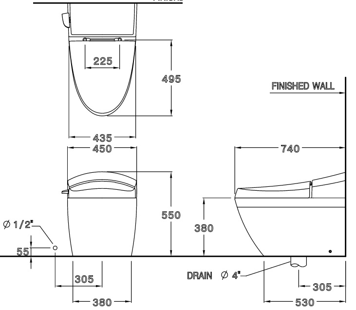 Bản vẽ kỹ thuật bồn cầu C10037