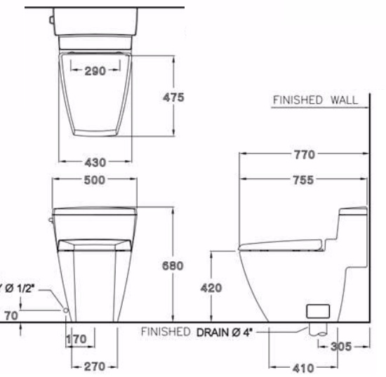 Bản vẽ kỹ thuật bồn cầu Cotto C10187