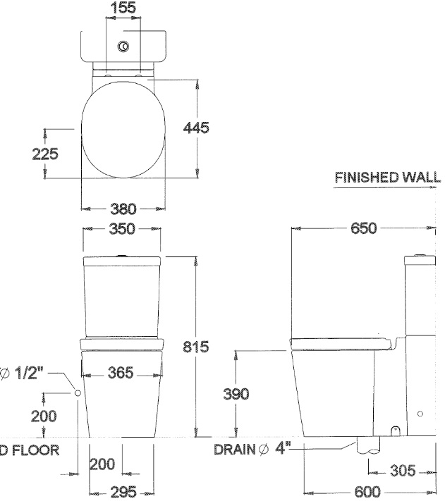 Bản vẽ kỹ thuật bồn cầu C12607