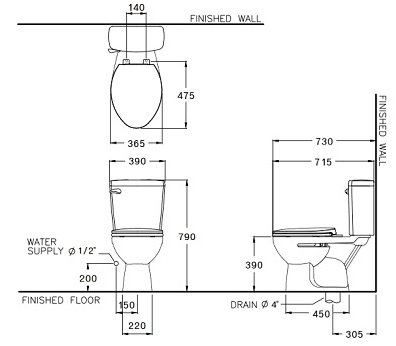 Bản vẽ kích thước bàn cầu Cotto C 13445