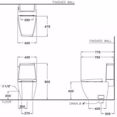 Bản vẽ kỹ thuật bồn cầu Cotto C13507