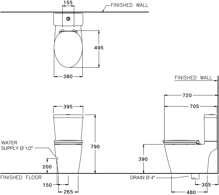 Bản vẽ kỹ thuật bồn cầu C167507 Cotto