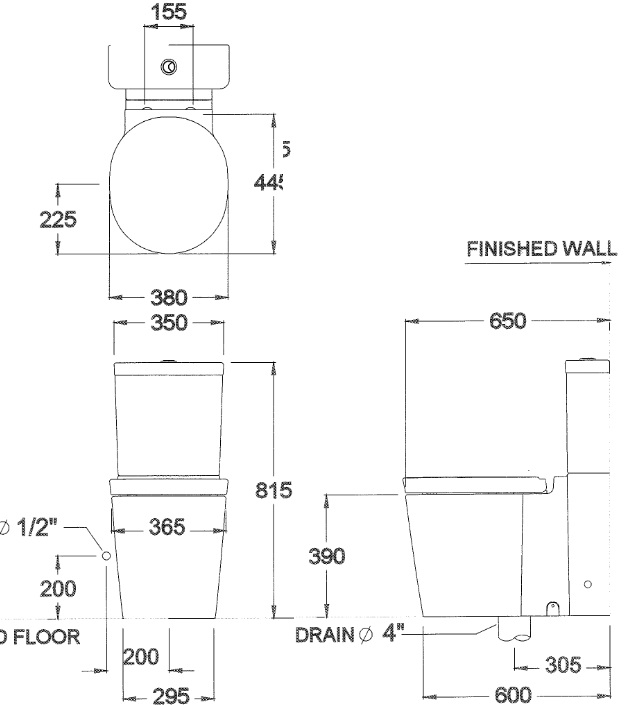 Bản vẽ kỹ thuật bồn cầu Cotto C14177