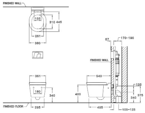 Bản vẽ kích thước bồn cầu SC198817F Cotto