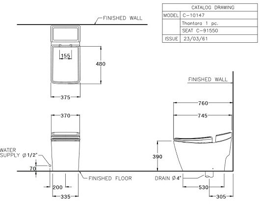 Bản vẽ kích thước bồn cầu C10147 Cotto