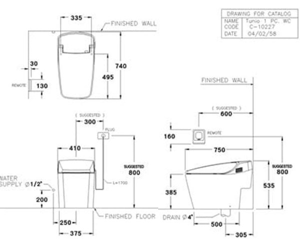 Bản vẽ kích thước bồn cầu C10227 Cotto