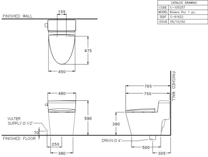  kích thước bồn cầu C105257 1 khối Cotto