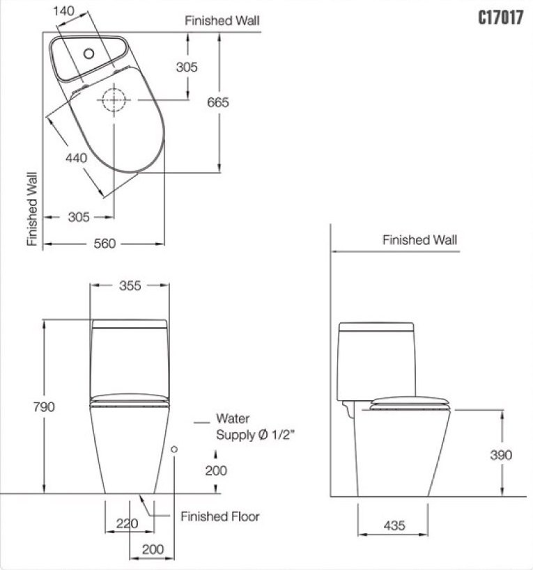 ​Bản vẽ kỹ thuật bồn cầu Cotto C 17017 hai khối