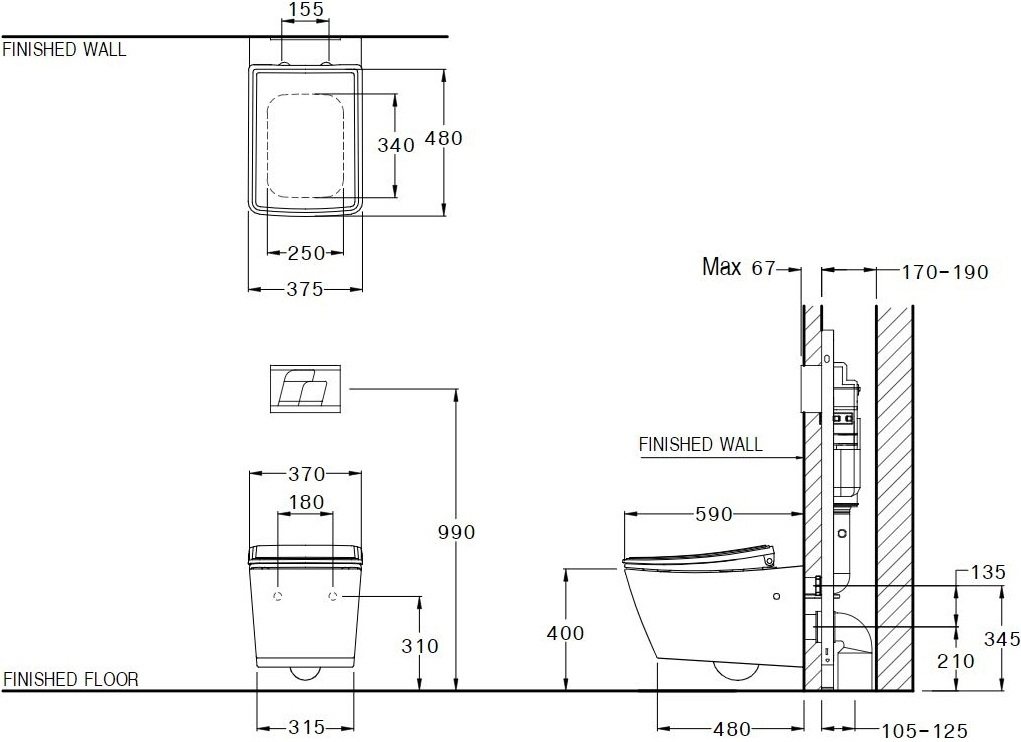 Bản vẽ kích thước bồn cầu SC19337 F Cotto