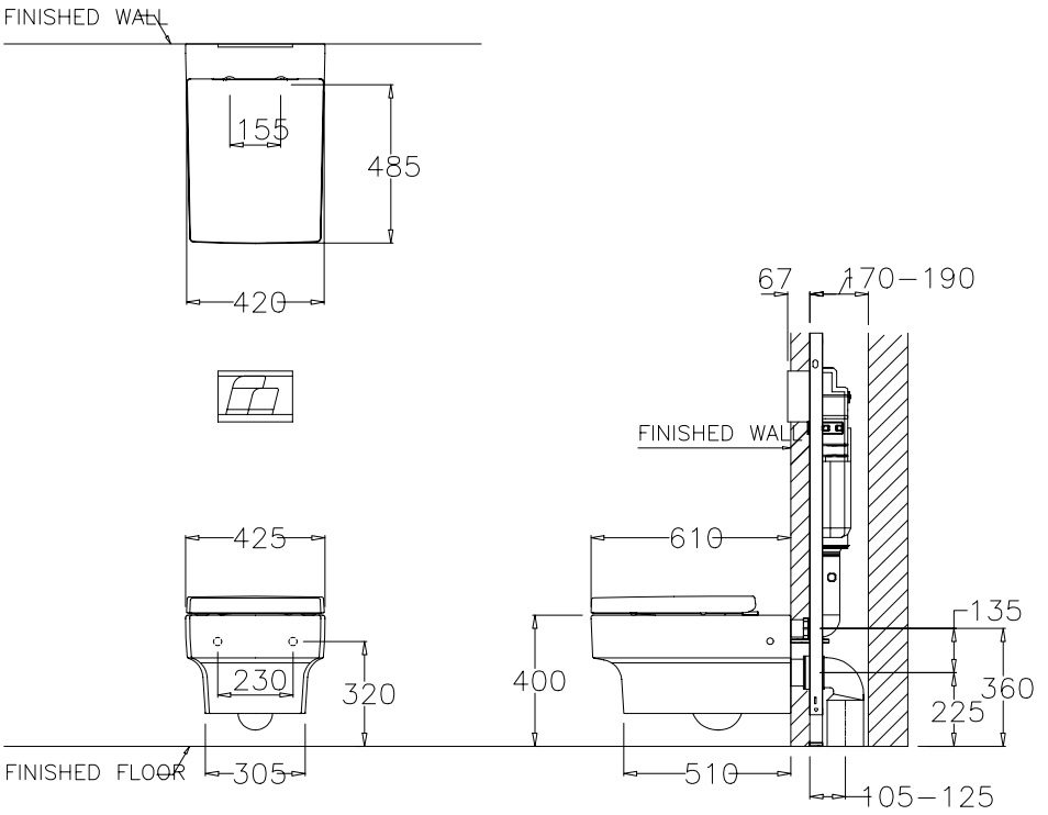 Bản vẽ kích thước bồn cầu SC 19777F Cotto