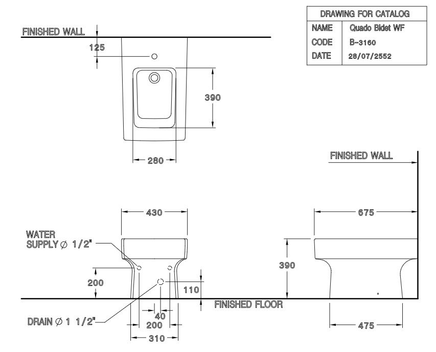 Bản vẽ kích thước bồn cầu SC 198517F Cotto