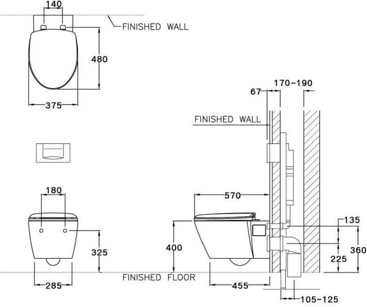 Bản vẽ kích thước bồn cầu SC1986-F Cotto