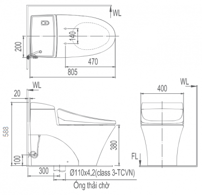 bản vẽ bồn cầu thông minh Inax AC-1008A/CW-H18VN