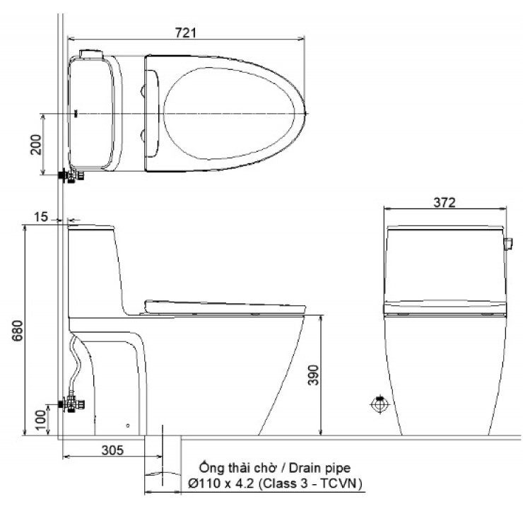 Bản vẽ kích thước bàn cầu Inax nắp rửa cơ AC-912 + CW-S15VN 1 khối 