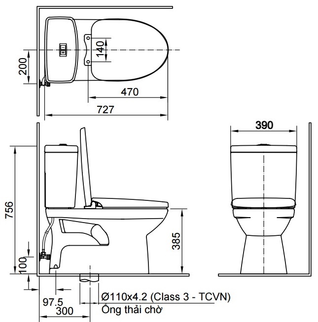 bản vẽ bồn cầu thông minh Inax AC-504A/CW-H17VN