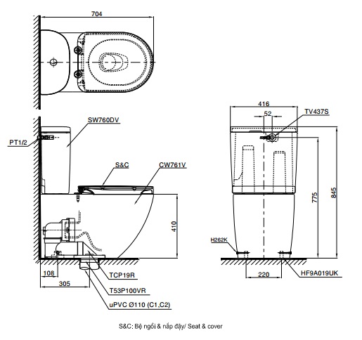 Bản vẽ bồn cầu Ecowasher Toto CS761DE 5