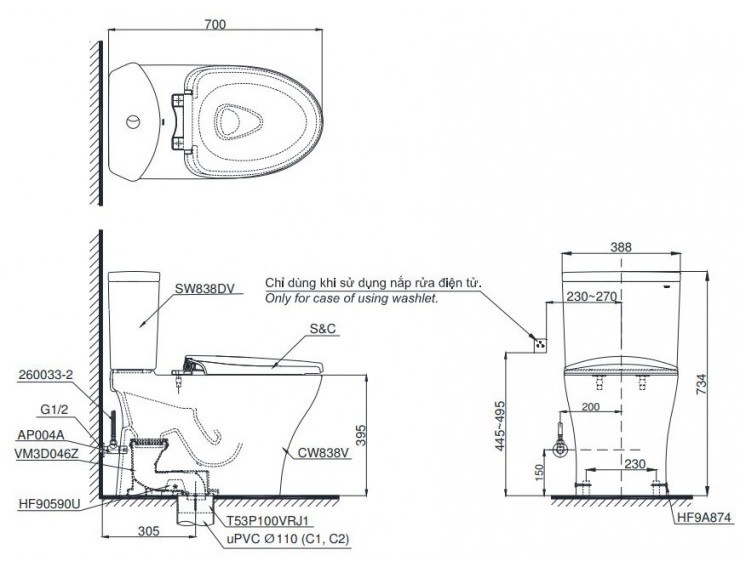 Bản vẽ xí bệt TOTO CS838DT10XW