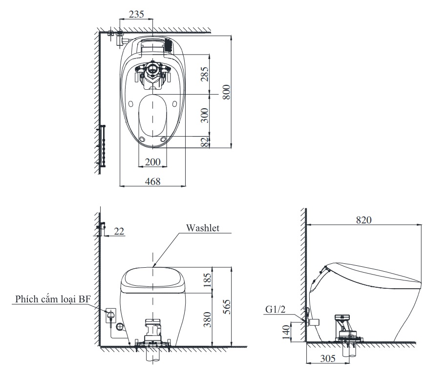 Bản vẽ bồn cầu tự xả CS901KVT TOTO