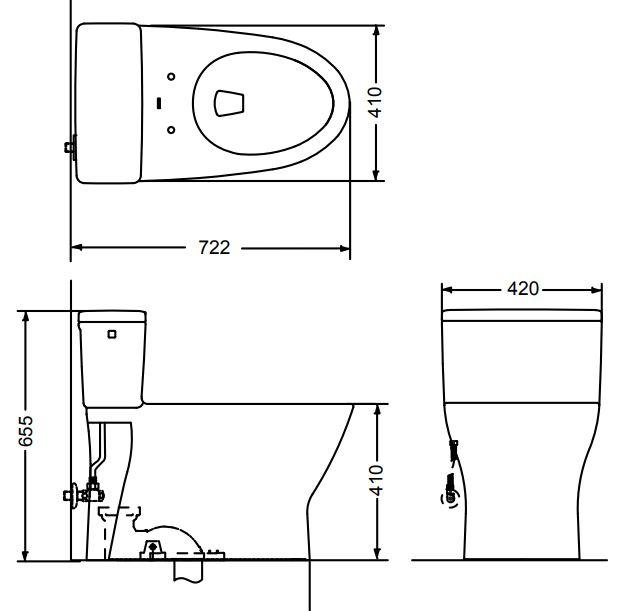 Bản vẽ kích thước bồn cầu MS188 nắp êm TC393VS