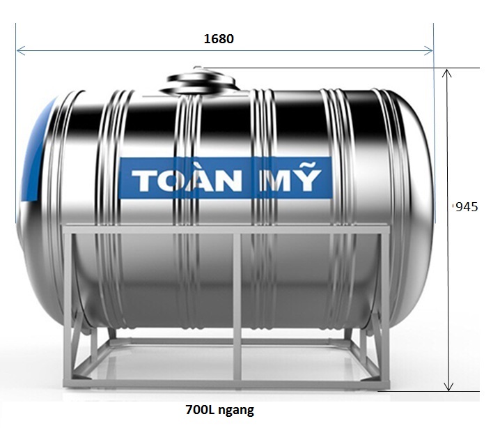 bản vẽ bồn nước Inox Toàn Mỹ 700L ngang SUS 304