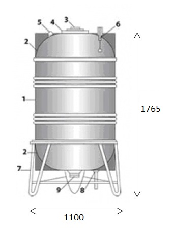 bản vẽ bồn nước Inox Toàn Mỹ 1000L đứng SUS 304