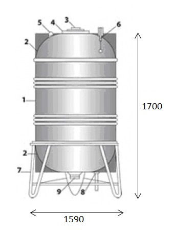 bản vẽ bồn nước Inox Toàn Mỹ 2000L đứng lùn SUS 304