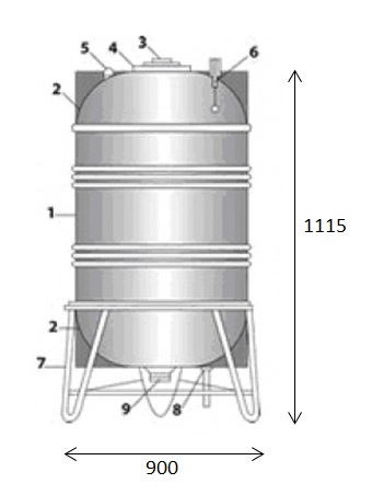 bản vẽ bồn nước Inox Toàn Mỹ 300L đứng SUS 304