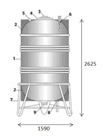 bản vẽ bồn nước Inox Toàn Mỹ 3500L đứng SUS 304