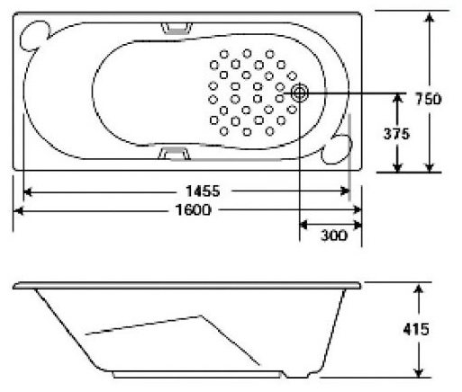 Bản vẽ kích thước bồn tắm nằm 7130 WT American 1.6 mét