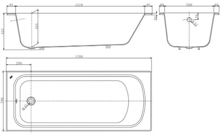 Bản vẽ kích thước bồn tắm American Btas2708 xây 1.7 mét