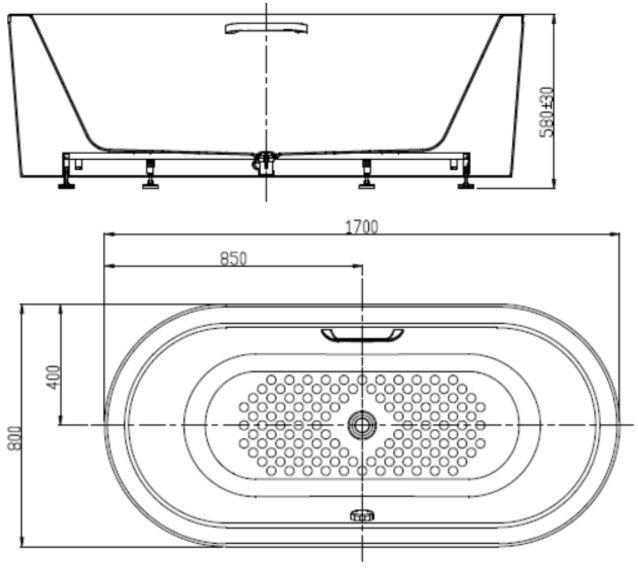 Bản vẽ kích thước bồn tắm American BTAS2732 đặt sàn 1.7m