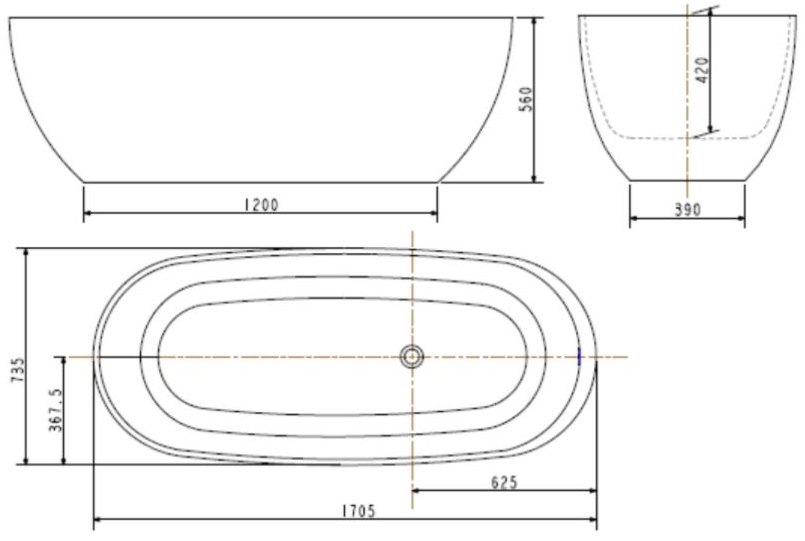 Bản vẽ kích thước bồn tắm American BTAS9761