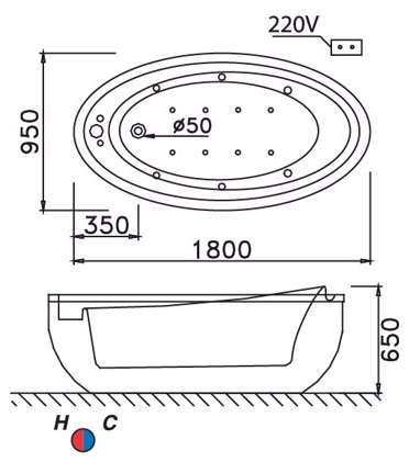 Bản vẽ bồn tắm lập thể AT6480 