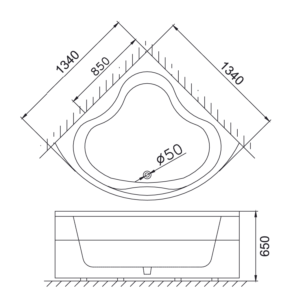 Bản vẽ kỹ thuật bồn tắm góc Caesar AT5133A 1,3M xây